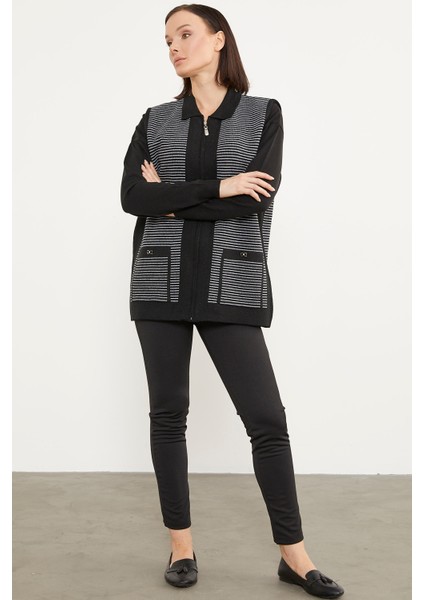 Polo Yaka Fermuarlı Triko Yelek - Siyah fırsatları