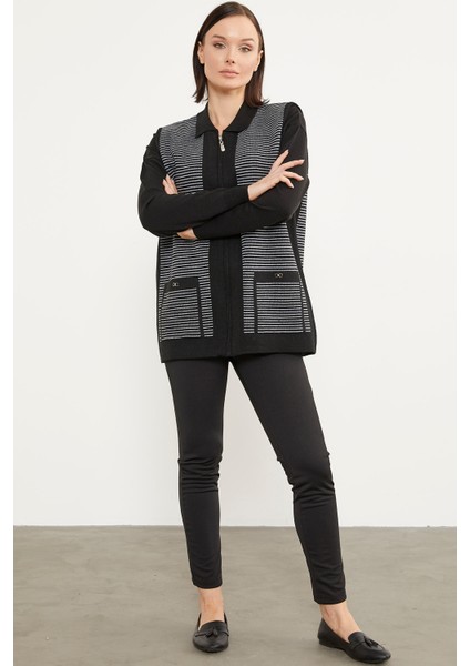 Polo Yaka Fermuarlı Triko Yelek - Siyah indirimleri