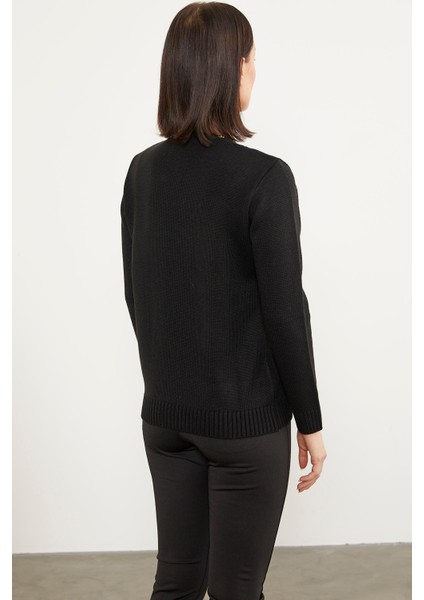 Önü Örgü Detaylı Triko Basic Kazak - Siyah fırsatları