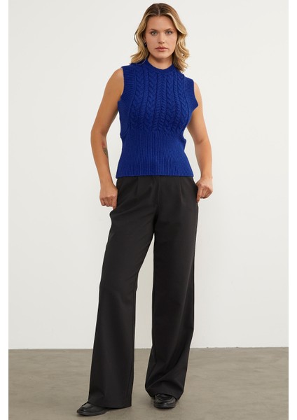 Bele Oturmalı Saç Örgü Triko Süveter - Saks fiyatları