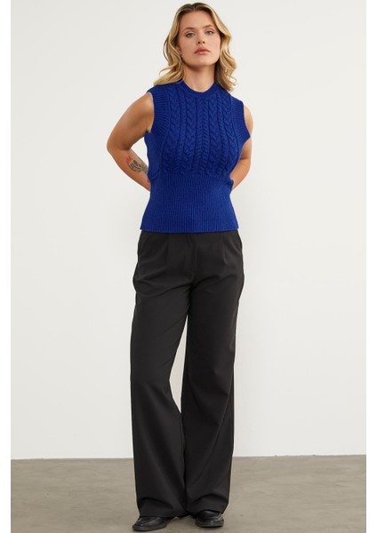 Bele Oturmalı Saç Örgü Triko Süveter - Saks fırsatları