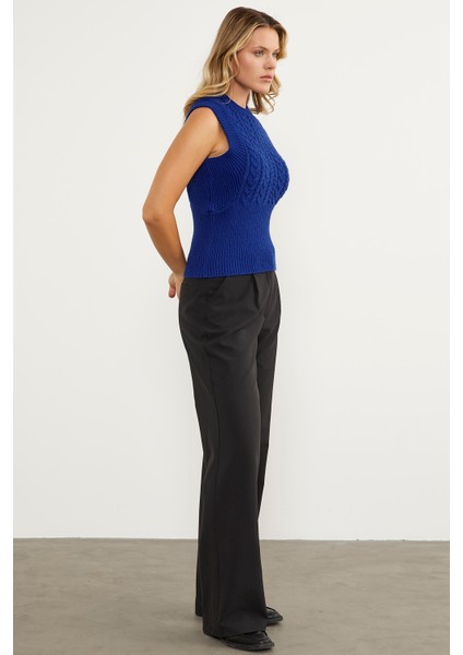 Bele Oturmalı Saç Örgü Triko Süveter - Saks indirimleri