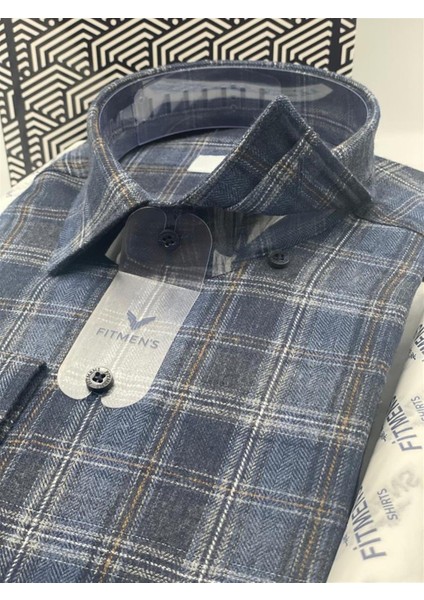 Klasik Uzun Kol Kışlık Ekoseli Oduncu Yaka Altı Düğmeli Pamuklu Hediye Kutulu Erkek Gömlek A8147 - Mavi fiyatları