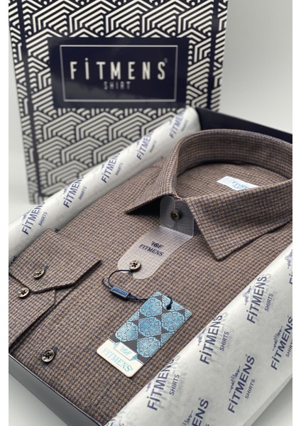 Klasik Uzun Kol Kışlık Ekoseli Oduncu Yaka Altı Düğmeli Pamuklu Hediye Kutulu Erkek Gömlek M542 - Kahverengi