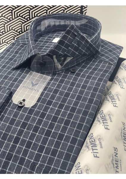 Klasik Uzun Kol Kışlık Ekoseli Oduncu Yaka Altı Düğmeli Pamuklu Hediye Kutulu Erkek Gömlek M1030 - Lacivert fiyatları