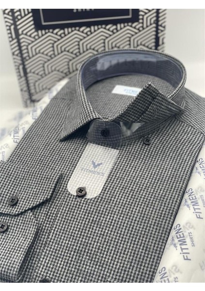 Klasik Uzun Kol Kışlık Ekoseli Oduncu Yaka Altı Düğmeli Pamuklu Hediye Kutulu Erkek Gömlek A8121 - Siyah fiyatları