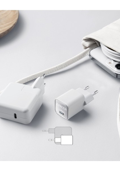 511 Nano Pro 30W USB-C Şarj Cihazı - Beyaz - A2147 (Anker Türkiye Garantili)