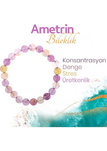 Sertifikalı Ametrin ( Taşlar) Doğaltaş Bileklik 8 Mm, B963
