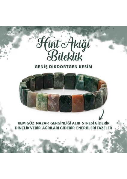 Sertifikalı Hint Akiği Doğal Taş Kare Kesim Geniş Kesim Bileklik