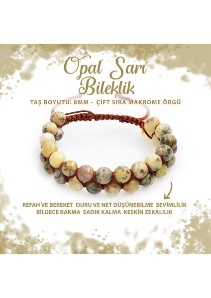 Sertifikalı Opal Sarı 8mm Çift Sıra Makrome Doğal Taş Bileklik