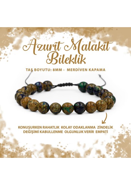 Sertifikalı Azurit Malakit 8mm Merdiven Kapama Doğal Taş Bileklik