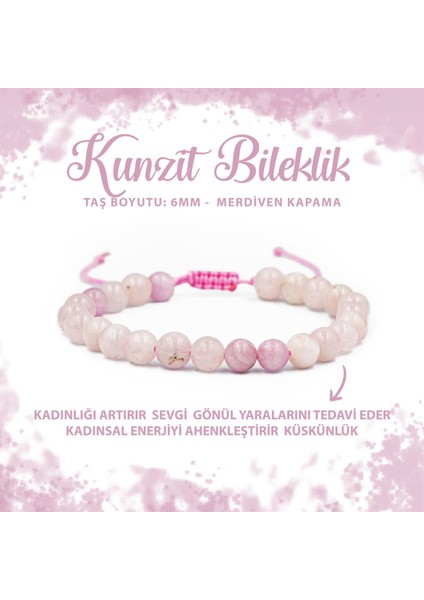 Sertifikalı Kunzit 6mm Merdiven Kapama Doğal Taş Bileklik