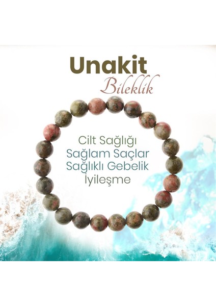 Sertifikalı Unakit ( Taşlar) Doğaltaş Bileklik 8 Mm, B1014