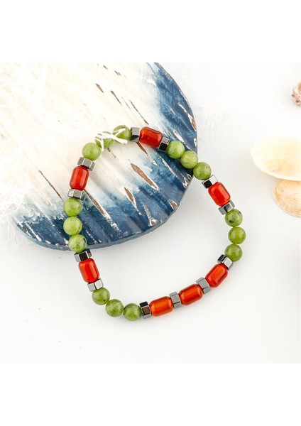 Sertifikalı Genel Sağlık Doğal Taş Bileklik Akik Yeşim Hematit 6mm B006