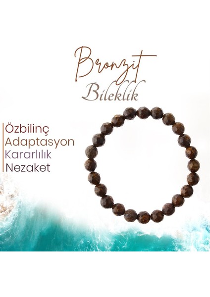 Bronzit Doğaltaş Bileklik, Fasetli Bronzit Doğal Taş Kendine Güven Bileklik B1047 (8MM-18CM)