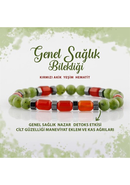 Sertifikalı Genel Sağlık Doğal Taş Bileklik Akik Yeşim Hematit 6mm B006 modelleri