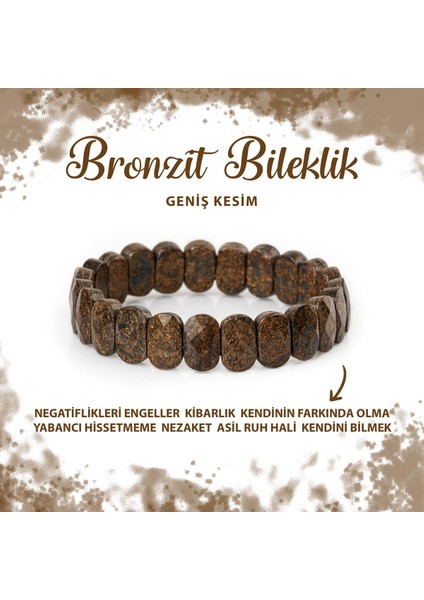 Sertifikalı Bronzit Doğal Taş Geniş Kesim Bileklik