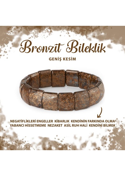 Sertifikalı Bronzit Doğal Taş Balık Sırtı Geniş Kesim Bileklik
