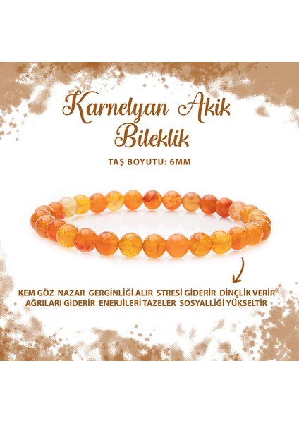Sertifikalı Karnelyan Akik 6mm Doğal Taş Bileklik