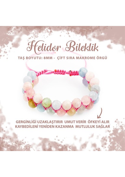 Sertifikalı Helidor 8mm Çift Sıra Makrome Doğal Taş Bileklik