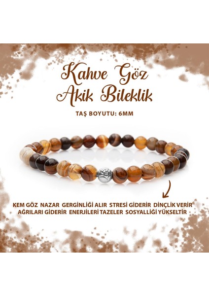 Sertifikalı Kahve Göz Akik 6mm Doğal Taş Bileklik