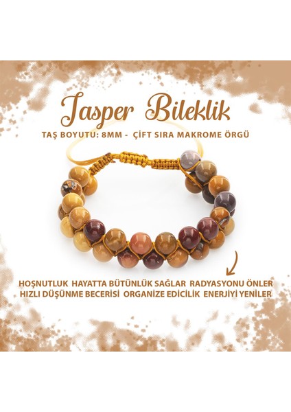 Sertifikalı Jasper 8mm Çift Sıra Makrome Doğal Taş Bileklik