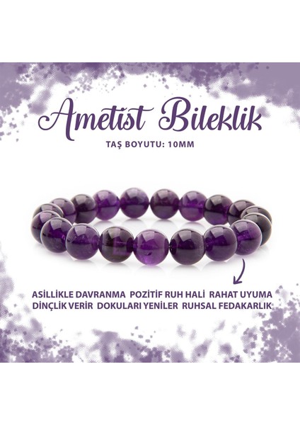Sertifikalı Ametist 10MM Doğal Taş Bileklik