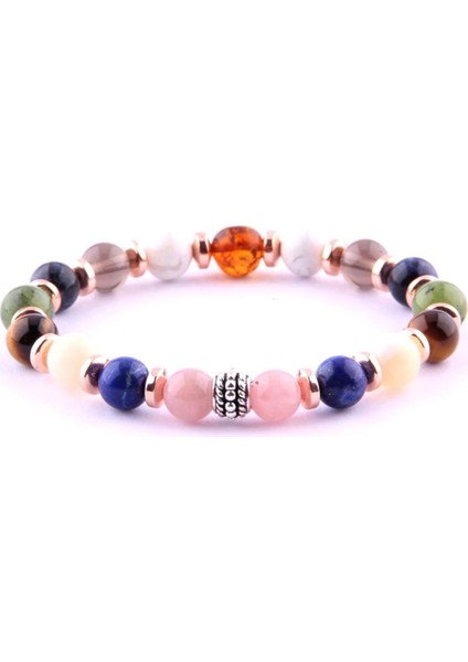Sertifikalı Öğrenci Bilekliği-Kehribar-Yeşim-Lapis-Kalsit-Dumanlı Kuvars-Havlit-Hematit-8 mm B178 fırsatları