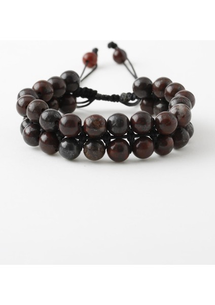 Sertifikalı Jasper Doğaltaş Bileklik, Jasper Doğal Taş Çift Sıra Makrome Bileklik (8mm) B1083