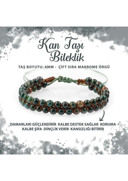 Sertifikalı Kan Taşı 4mm Çift Sıra Doğal Taş Bileklik