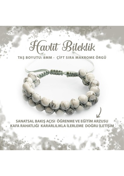 Sertifikalı Havlit 8mm Çift Sıra Makrome Doğal Taş Bileklik