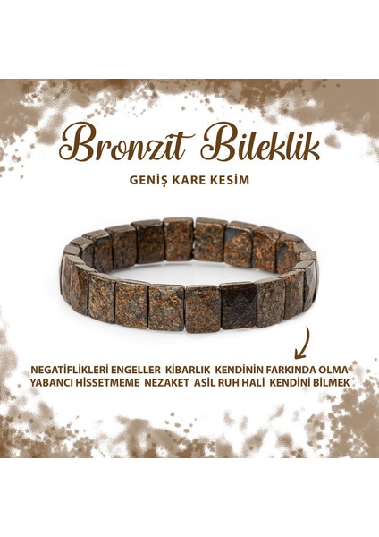 Sertifikalı Bronzit Doğal Taş Kare Kesim Geniş Kesim Bileklik