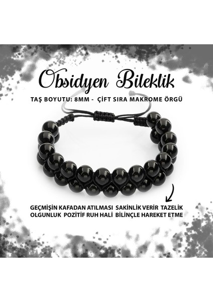 Sertifikalı Golden Obsidyen 8mm Çift Sıra Makrome Doğal Taş Bileklik