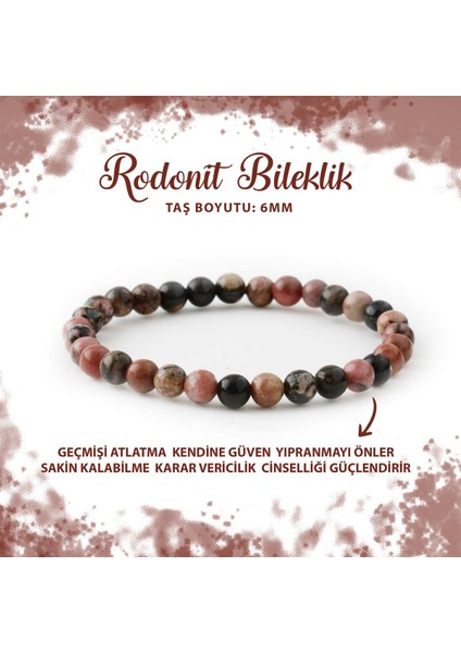 Sertifikalı Rodonit 6mm Doğal Taş Bileklik