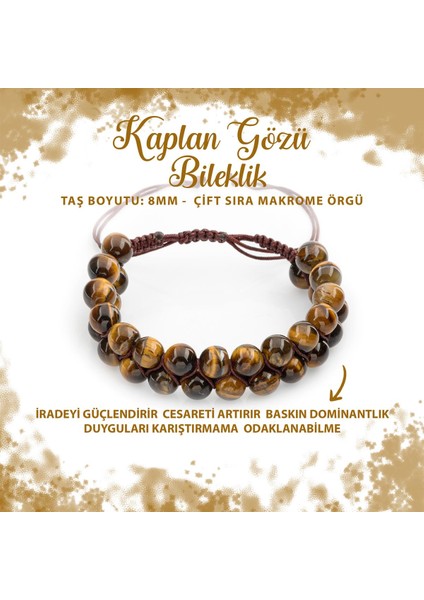 Sertifikalı Kaplan Gözü 8mm Çift Sıra Makrome Doğal Taş Bileklik