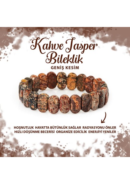 Sertifikalı Kahve Jasper Doğal Taş Geniş Kesim Bileklik