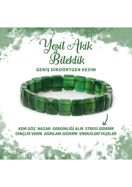 Sertifikalı Yeşil Akik Doğal Taş Kare Kesim Geniş Kesim Bileklik