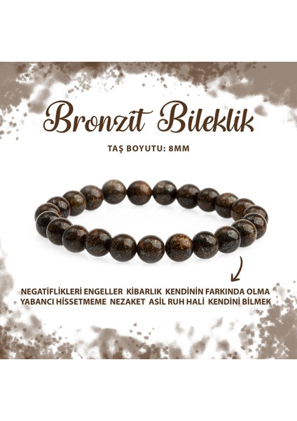 Sertifikalı Bronzit 8mm Doğal Taş Bileklik