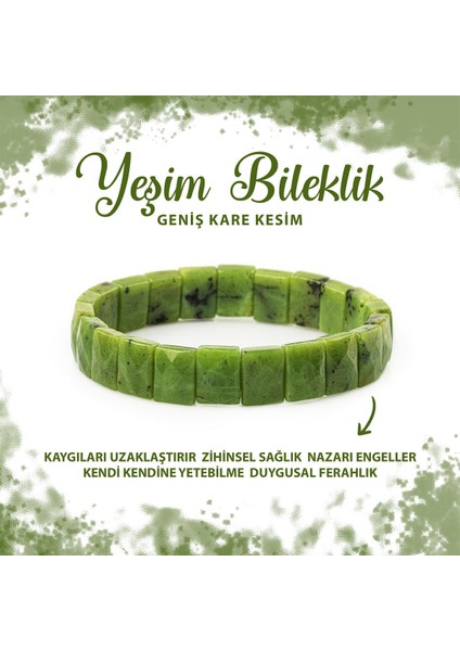Sertifikalı Yeşim Doğal Taş Kare Kesim Geniş Kesim Bileklik