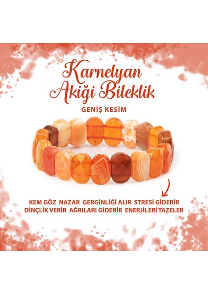 Sertifikalı Karnelyan Akik Doğal Taş Geniş Kesim Bileklik
