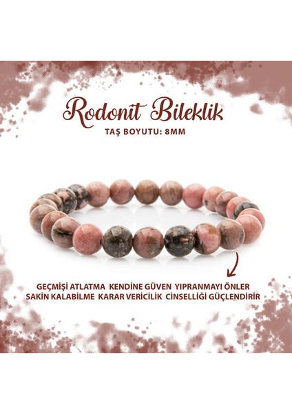 Sertifikalı Rodonit 8mm Doğal Taş Bileklik