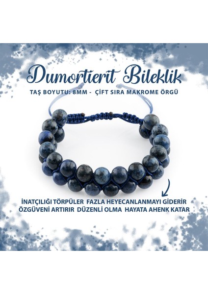 Sertifikalı Dumortierit 8mm Çift Sıra Makrome Doğal Taş Bileklik