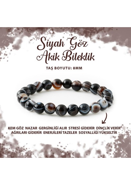 Sertifikalı Siyah Göz Akik 8mm Doğal Taş Bileklik