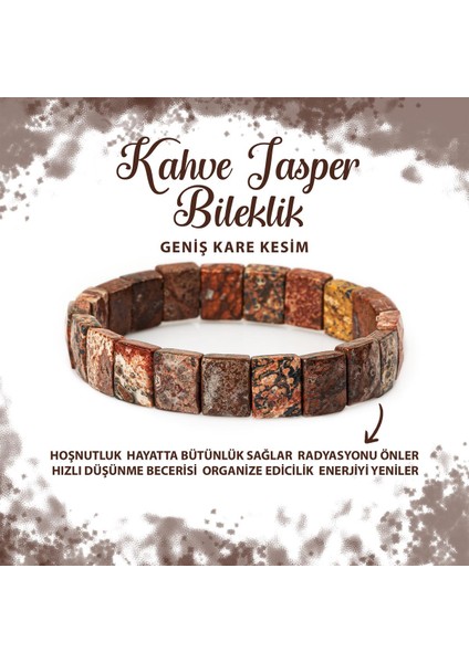 Sertifikalı Kahve Jasper Doğal Taş Kare Kesim Geniş Kesim Bileklik