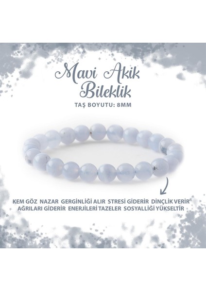 Sertifikalı Mavi Akik 8mm Doğal Taş Bileklik