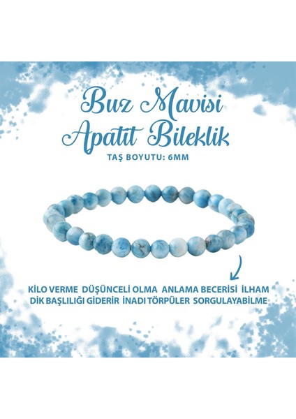Sertifikalı Buz Mavisi Apatit 6mm Doğal Taş Bileklik