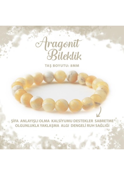 Sertifikalı Aragonit 8mm Doğal Taş Bileklik