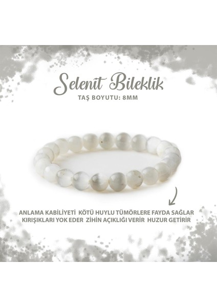 Sertifikalı Selenit 8mm Doğal Taş Bileklik