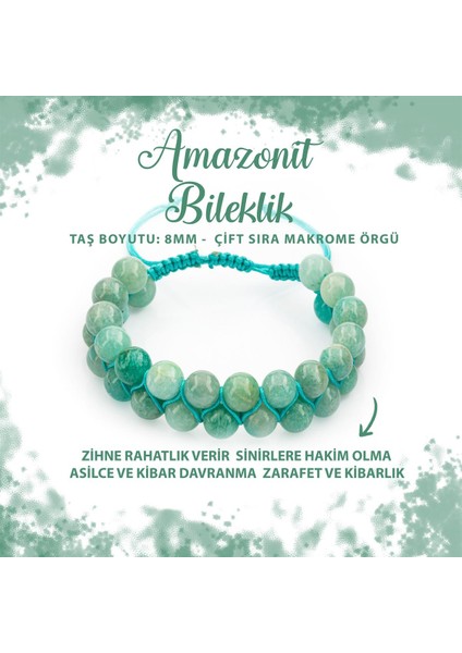 Sertifikalı Amazonit 8mm Çift Sıra Makrome Doğal Taş Bileklik