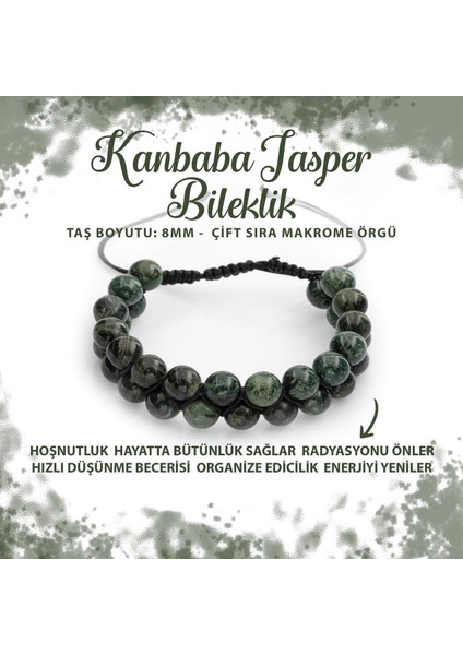Sertifikalı Yeşil Kanbaba Jasper 8mm Çift Sıra Makrome Doğal Taş Bileklik